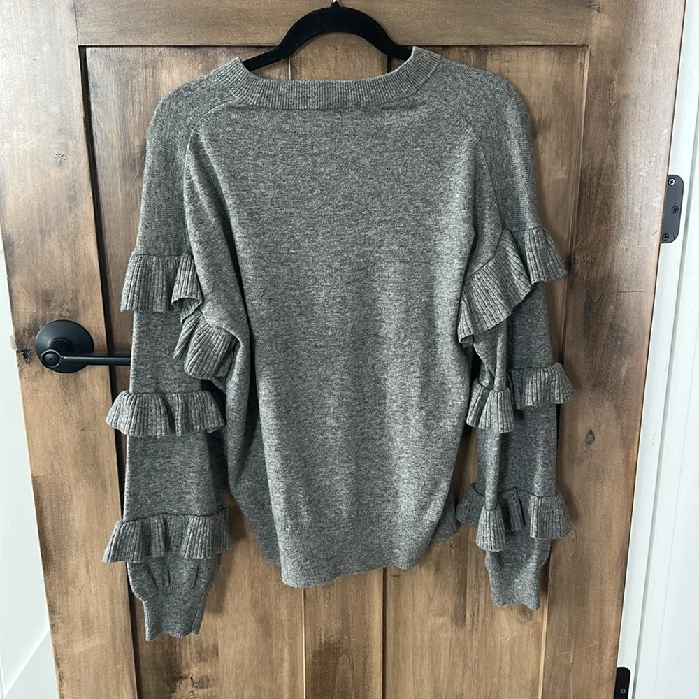 J Crew Gray Ruffle Sleeve Sweater